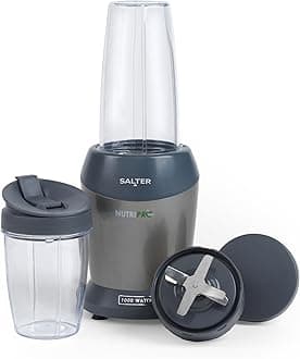 Salter EK2002V4SILVER NutriPro 1000 Blender - Multifunction Cold Beverage Smoothie Maker, Healthy Juicer, Nutrient Extractor, 2 Blending Cups (800ml/1L) & Stay Fresh Lids, On The Go Drinks, 1000W
