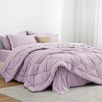 Love's cabin King Size Comforter Set Light Purple, 7 Pieces King Bed in a Bag, All Season Bedding Sets with 1 Comforter, 1 Flat Sheet, 1 Fitted Sheet, 2 Pillowcase and 2 Pillow Sham