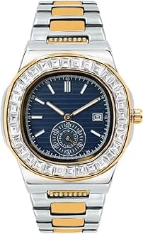 Wrist Watches for Men, Nautilus Stainless Steel Quartz Movement Date Luxury Diamond Style Men's Luminous Hands Casual Business Watches