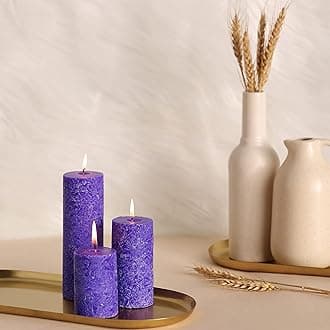 by Parkash Candle Set of 3 Fragrace Pillar Candles Marble Finish (Purple - Lavender Fragrance)