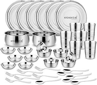 Premium Grade Quality Stainless Steel Dinner Set of 38 Pcs, Silver Touch Design - Attractive & Stylish Looks - Add Grace to Your Kitchen - Exclusive Kitchen Set for Home - Highly Durable