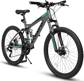 Mountain Bike 24 26 27.5 Inch, Dual Full Suspension Mens Womens Bike, 21 Speeds Dual Disc Brake Carbon Steel Bike, Boys Mens Mountain Bike for School Work Summer Camping, Birthday Gift Choice