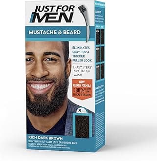 Just For Men Mustache & Beard, Beard Dye for Men with Brush Included for Easy Application, With Biotin Aloe and Coconut Oil for Healthy Facial Hair - Rich Dark Brown, M-47, Pack of 1