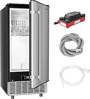 EUHOMYCommercial Under Counter Ice Maker Machine, 100 Lb/Day Auto-Cleaning & 24H Timer,Drain Pump, Stainless Steel Built-in Freestanding Ice Maker, 24 Lb Storage, Perfect for Commercial & Home Use