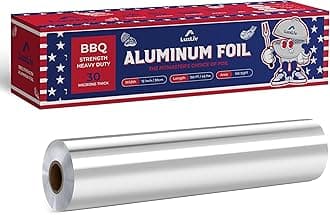 BBQ Aluminum Heavy Duty Tin Foil Roll - 12" Wide x 150' Long, 150 Square Feet - Barbecue Grade & Extra Thick Enough for Food Service Industry with Cutter - LuxLiv