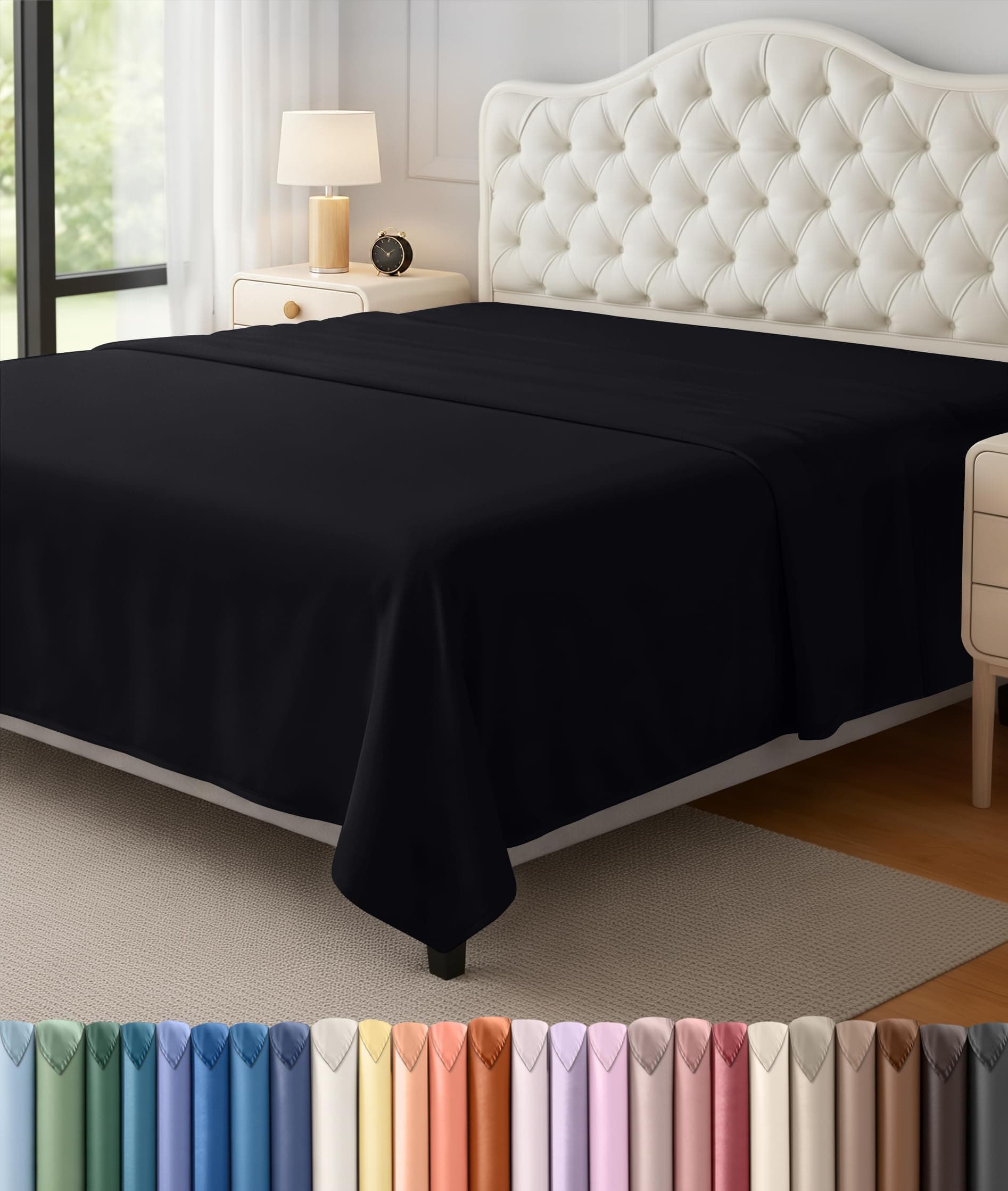 Utopia Bedding Flat Sheet - Easy Care Soft Brushed Microfibre Fabric - Wrinkle, Shrinkage and Fade Resistant (Black, King)