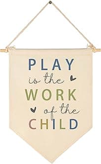 Play Is the Work of the Child -Canvas Hanging Flag Banner Wall Sign Decor Gift for Baby Kids Girl Boy Nursery Teen Room Playroom Front Door - Heart
