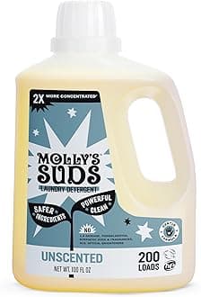 Molly's Suds Liquid Laundry Detergent | Natural Laundry Detergent Soap for Sensitive Skin | 2x Concentrated, High Efficiency (HE) (Unscented - 200 Loads)