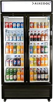 Commercial Beverage Refrigerator Display Fridge, Two Glass Door Upright Drink Cooler with LED Light Adjustable Shelves,ETL Sanitation,18.5 Cu Ft,35.6" Wide(Hinge Door