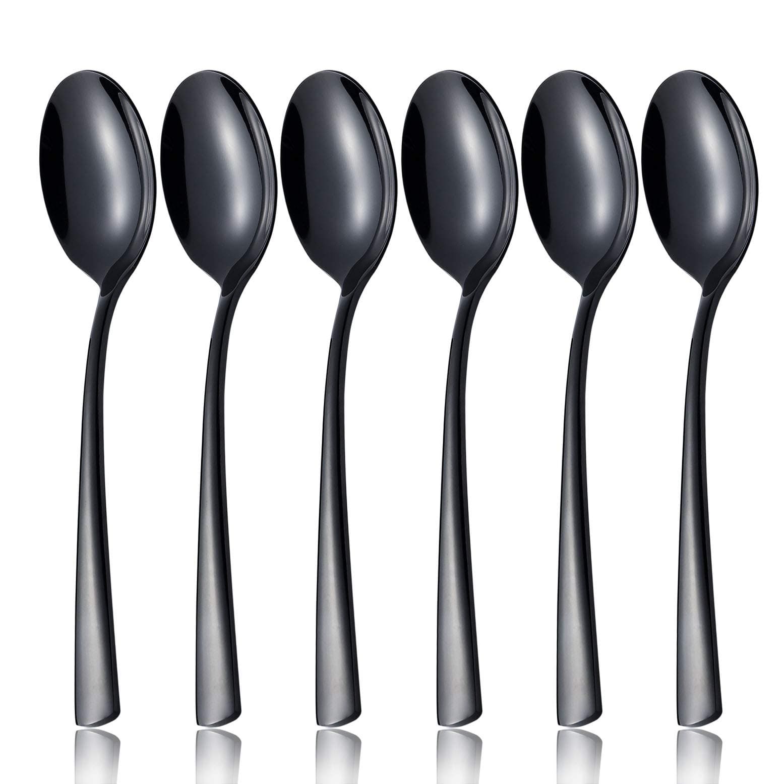 Black Dinner Spoon Set, 6 Piece Flatware Bulk 18/10 Stainless Steel 8-inch Table Spoons Only Heavy Weight Eating Utensils Silverware Sets Cutlery Service for 6 Dishwasher Safe