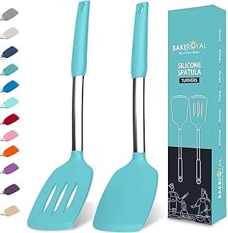 Silicone Spatula Set - Turner Spatulas Silicone Heat Resistant 600°F - Slotted & Solid Spatula for Cooking Fish, Eggs, Pancakes Flipper – Spatulas for kitchen use – Aqua