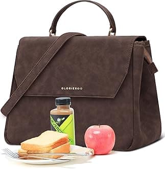 Hihealer Leather Lunch Bag Women - Adult Modern Urban Style Stylish Vegan Leather Insulated Leakproof Lunch Box for Work - 2025 Newest Christmas Gifts for Women