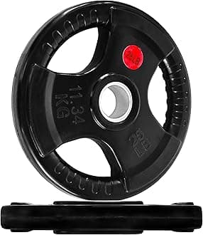 Signature Fitness Olympic 2-Inch Cast Iron Plate Weight Plate for Strength Training and Weightlifting, Rubber Coated Style, 25LB Pair