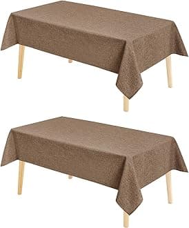 Hiasan 2 Pack Faux Linen Square Tablecloth - Wrinkle and Stain Resistant Washable Table Cloth for Kitchen Dining Room Holiday Table Cover for Party Dinner, Khaki, 70 x 70 Inch