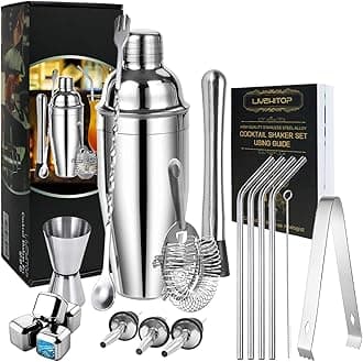 LIVEHITOP Cocktail Set 19 Pcs Cocktail Making Set Stainless Steel Bartender Kit with 750ML Boston Cocktail Shaker Strainer for Whiskey Party, Bar, Home