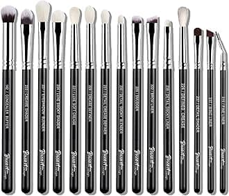 15Pcs Pro Natural Hair Eyeshadow Makeup Brush Set kits for powder cream liquid eyeshadow blending, Luxury Professional Goat and Pony Hair Bristles Precision eyeshadow brushes