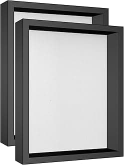 Califortree 8x10 Shadow Box Picture Frame with Soft Linen Back - Metal Push Pins Included, Memory Shadow Box Display Case for Bouquet Awards Medals Wedding Photos and More, Black, 2 Packs