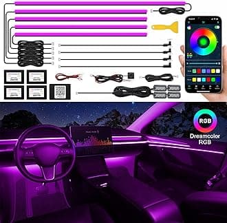 Acrylic Interior Car LED Strip Light with Wireless APP, RGB 14 in 1 with 175 inches 593 LEDs Fiber Optic Ambient Lighting Kits, 16 Million Colors Sound Active Function Car Neon Lights