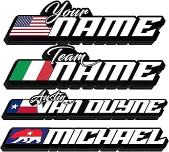 Custom Racing Name & Number Sticker – Personalized Flag Helmet Decal for Car, Bike, Motorcycle, Helmet, Go-Kart, Laptop, Water Bottle, Tumbler, Phone – Waterproof Vinyl Sticker for Racer & Rider