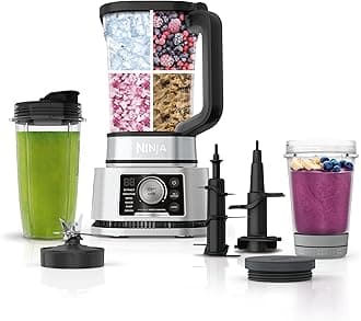 Ninja Blender For Kitchen | Food Processor Combo System | Smoothie Maker & Nutrient Extractor | 6 Functions for Bowls, Spreads, Dough, Shakes | 72-oz. Pitcher & To-Go Cups | Silver | SS351