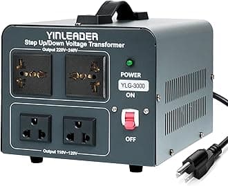 Yinleader Voltage Converter Transformer 3000w Step Up/Down Power Converter 110-120V to 220-240V/220-240V to 110-120V, with 2 US & 2 Universal Outlets, Circuit Breaker Protection (Grey)