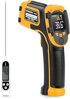Infrared Thermometer Non-Contact Digital Laser Temperature Gun -58℉～1112℉(-50℃～600℃) Adjustable Emissivity IR Temp Gun - for Cooking, BBQ, Food, Fridge, Pizza Oven, Engine - Meat Thermometer Included