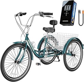 SlsyAdult Tricycles 7 Speed, Adult Trikes 20/24/26 inch 3 Wheel Bikes, Three-Wheeled Bicycles Cruise Trike with Shopping Basket for Seniors, Women, Men.