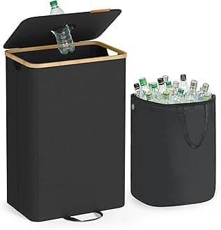 Recycling Bin for Kitchen 26.4 Gallon. Bottle Recycling Container, Collection Bin, for Metal, Plastic, Paper, Glass, Inner Bag with Handles, Kitchen, Ink Black and Natural Beige URRB509B01