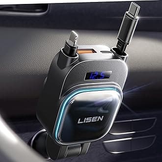 LISEN for iPhone 17 Pro Max Retractable Car Charger[USB C Cable & L Cable], 96W 4 in 1 Fast Charging Retractable Car Charger Cigarette Adapter for iPhone 16 15 14 13 12,Samsung Galaxy S25 S24, Android