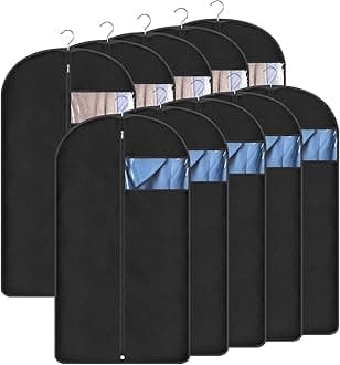 KIMBORA 10 Packs Garment Bags for Hanging Clothes, 43" Suit Bag for Closet Storage and Travel Suit Cover Bag for Coats, Jackets, Shirts (Black)