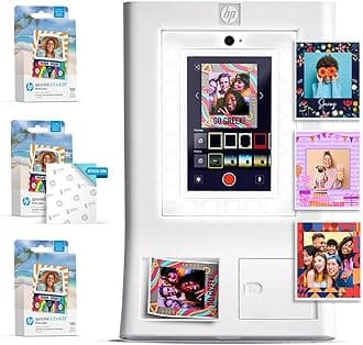 HP Sprocket Photo Booth Machine Instant Color Photo Printer (White) Paper Bundle + Zink 3.5 x 4.25” Zink Sticky-Backed Photo Paper (300 Sheets)