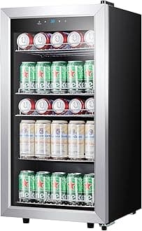 Kalamera Mini Beverage Refrigerator Freestanding- 120 Cans Capacity Beverage Cooler- for Soda, Water, Beer or Wine - for Kitchen or Bar with White Interior Light