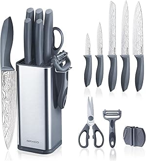 RAXCO Knife Set with Block, 10-Pieces kitchen knife set with chef knife kitchen Scissors Knife Sharpeners,Perfect for Apartment Flat condo tiny kitchen