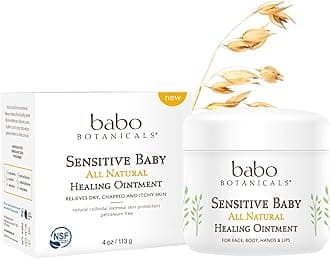 Babo Botanicals 70+% Organic Sensitive Baby All Natural Healing Ointment with Medical Grade Colloidal Oatmeal, Unscented 4 Ounce