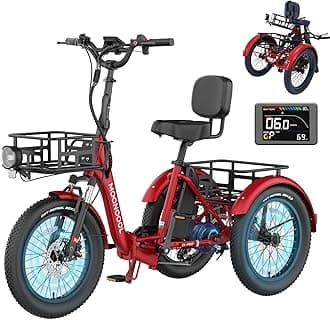 MOONCOOL Electric Tricycle for Adults, 500W/750W 48V 20" Folding Electric Trike Peak Power 1100W, 3 Wheels Electric Bicycle, Aluminum Frame Electric Tricycle with Large Basket and Removable Battery