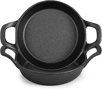 Mini Cast Iron Skillets 6.3 x 6.3 x 1.5 Inch Cast Iron Pan Small Ramekin Set Black Casserole Dish Cookware Oven Safe Mini Skillets for Kitchen Indoor Outdoor Picnic (2 Pack)