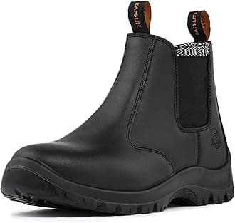 Work Boots for Men, Slip On Steel Toe Chelsea Safety Boots, Waterproof Slip Resistant Work Shoes, Lightweight Comfortable Breathable Non Slip Safety Toe Shoes