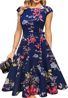 Women's Cocktail Dresses, Formal Wedding Guest Modest Church Vintage Tea Party Midi Evening Dress