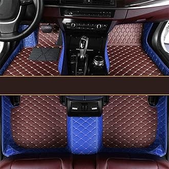 Custom All-Weather Protection Leather Car Floor Mats for Cars Sedan SUV Sports Car Waterproof Floor Mat (Brown&Blue)