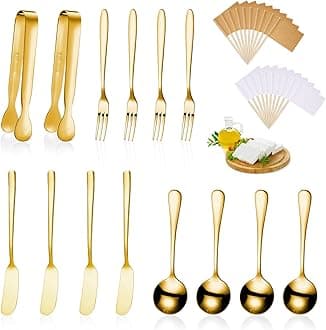 Patelai Cheese Butter Spreader Knives Set Charcuterie Accessories Stainless Steel Spreader Knives Charcuterie Boards Utensils Mini Serving Tongs Spoons and Forks for Pastry Making (Golden, 14 Pcs)