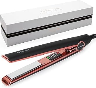 C1 Flat Iron Hair Straightener Professional Titanium Plates Temperature Control Travel Case (Black Soft Touch Copper)