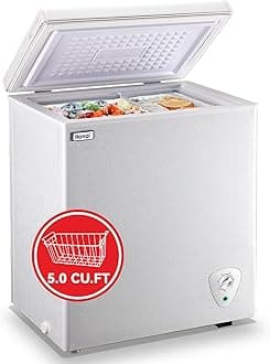 5.0 Cu.Ft Chest Freezer WANAI Deep Freezers Large Storage 7 Temperature Control Low Noise with Removable Basket for Dorm Apartment Home Kitchen