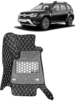 KINGSWAY® Duster 7D Car Mat for (Year 2014 to 2022), Compatible with Renault Duster Car Floor Mats, Complete Set of 3 Pieces, Top-Notch PU Leatherette 7D Foot Mats, Washable, Black