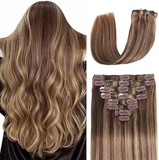 Clip in Hair Extensions Real Human Hair Clip ins 100% Human Hair Extension for Women 8pcs Per Set with 18 Clips Double Weft (18 Inch 80g #4/27 Chocolate Brown to Honey Blonde)