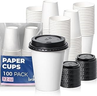 - Fit Meal Prep 100 Pack 12 oz Disposable Coffee Cups with Lids, Premium To Go Paper Cups, Leak Proof Hot Coffee Cups with Lids for Travel, Office, Hot/Cold Beverages (Black Lids)