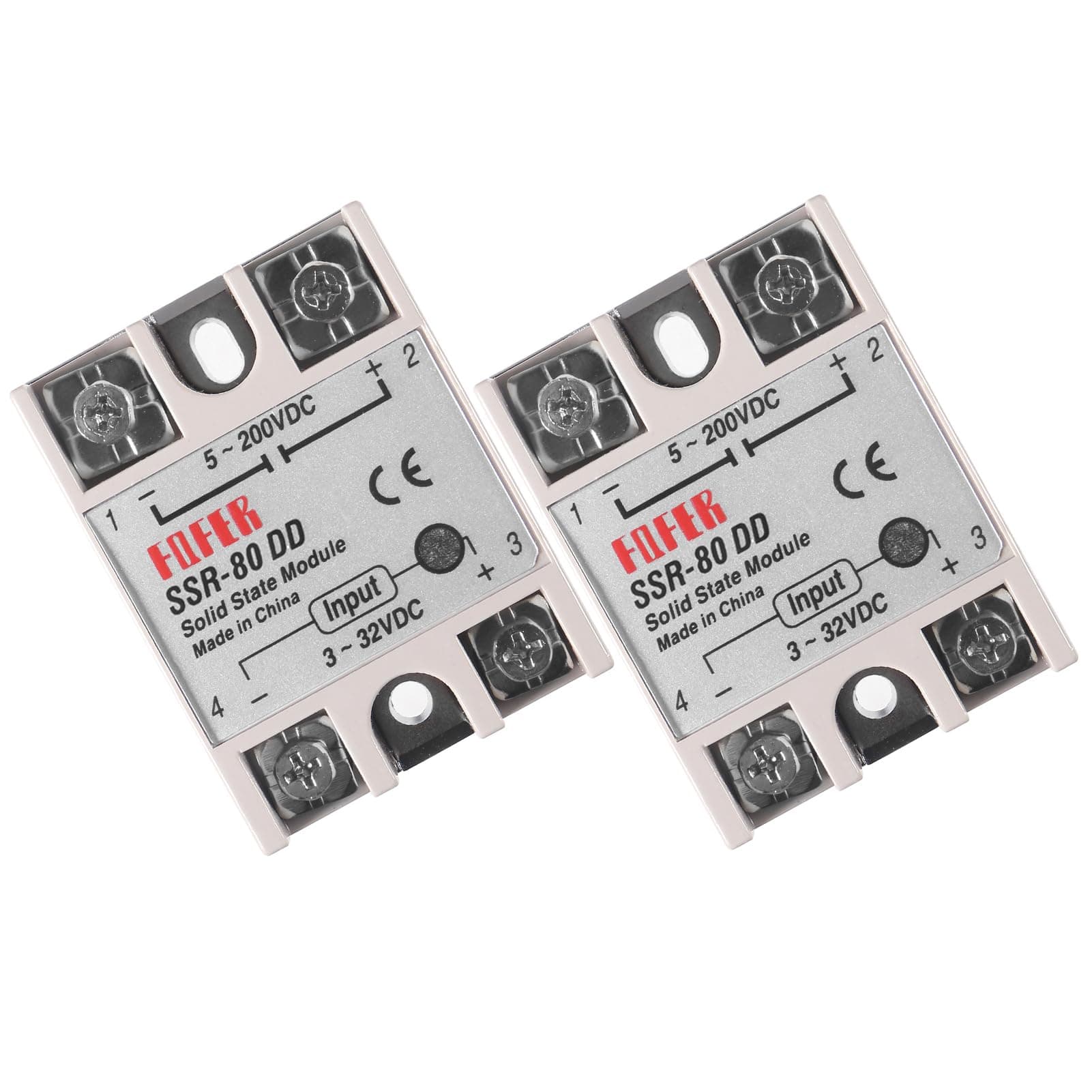 Alinan 2pcs SSR-80DD Solid State Relay DC to DC Input 3-32VDC Output 5-200VDC Single Phase Solid State Relay