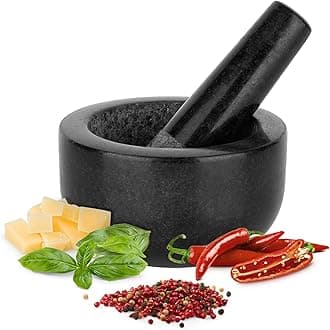 H&S Alliance Mortar and Pestle Set - Premium Stone Pestle and Mortar Grinder - Spice Herb Small Grinder for Kitchen - Pesto Guacamole Maker - 12cm (4.7") Diameter - Black Granite