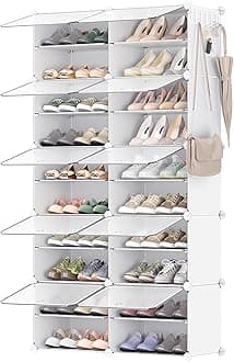 Shoe Rack Organizer, 10-Tier Shoe Storage Cabinet for Closet and Entryway, Holds 40 Pairs of Shoes, Adjustable, Cloud White and Trasparent ULPC035W01