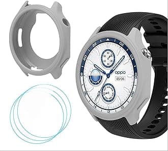 GIOPUEY Silicone Case Compatible with OnePlus Watch 2/OPPO Watch X, with 3 Pack Screen Protector Flim, Soft TPU Silicone Protective Case Cover, OnePlus Watch 2/OPPO Watch X Cover - Grey
