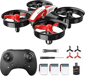 Mini Drone for Kids and Beginners RC Nano Quadcopter Indoor Small Helicopter Plane with Auto Hovering, 3D Flips, Headless Mode and 3 Batteries, Great Gift Toy for Boys and Girls, HS210 Red